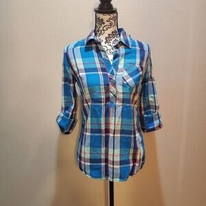 Arizona Jean Co extra small plaid partial button down shirt